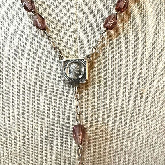 Roma sterling silver purple glass beaded rosary - Picture 12 of 14